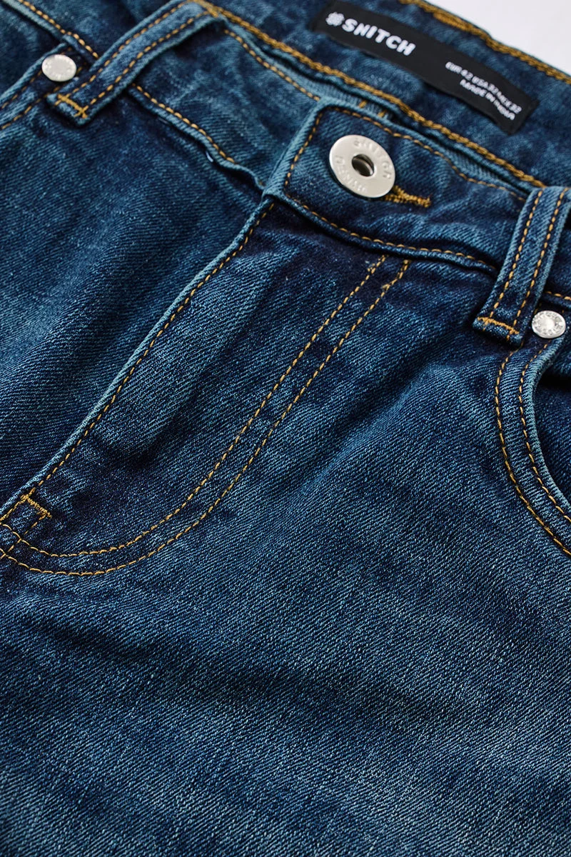 SNITCH Blue Straight Fit Stretch Washed Jeans for Men | Best Price UAE